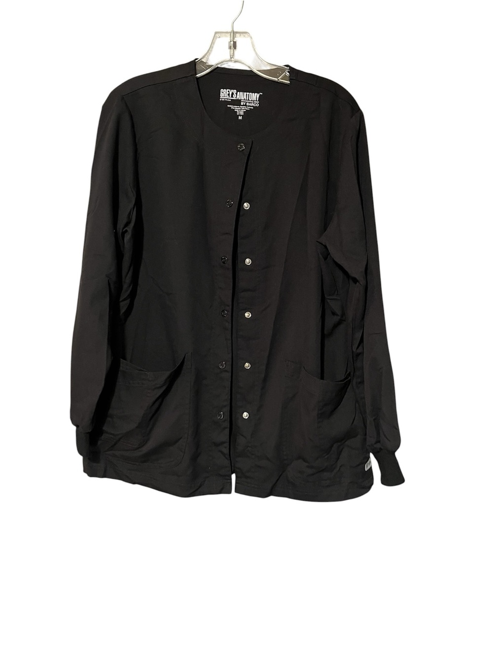 Greys Anatomy Black Scrub Jacket Snap Front Stretch Nurse Size Medium